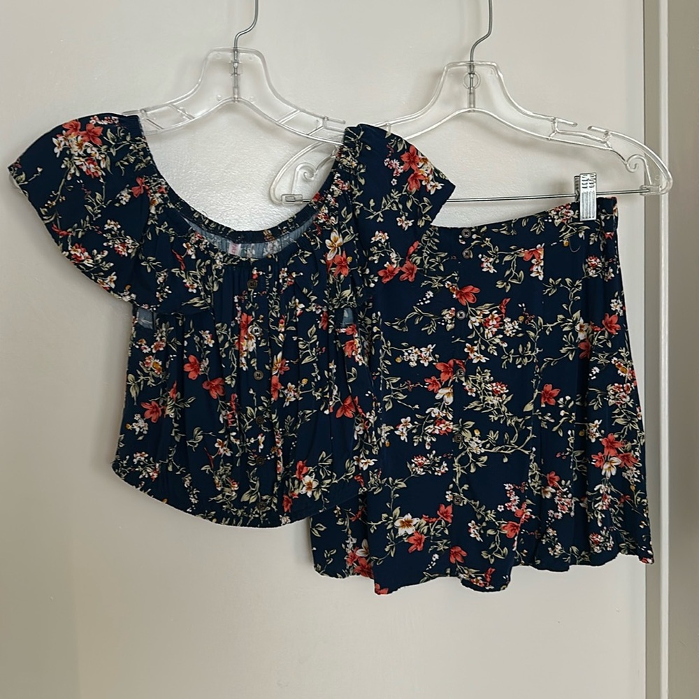 Navy crop top and skirt set